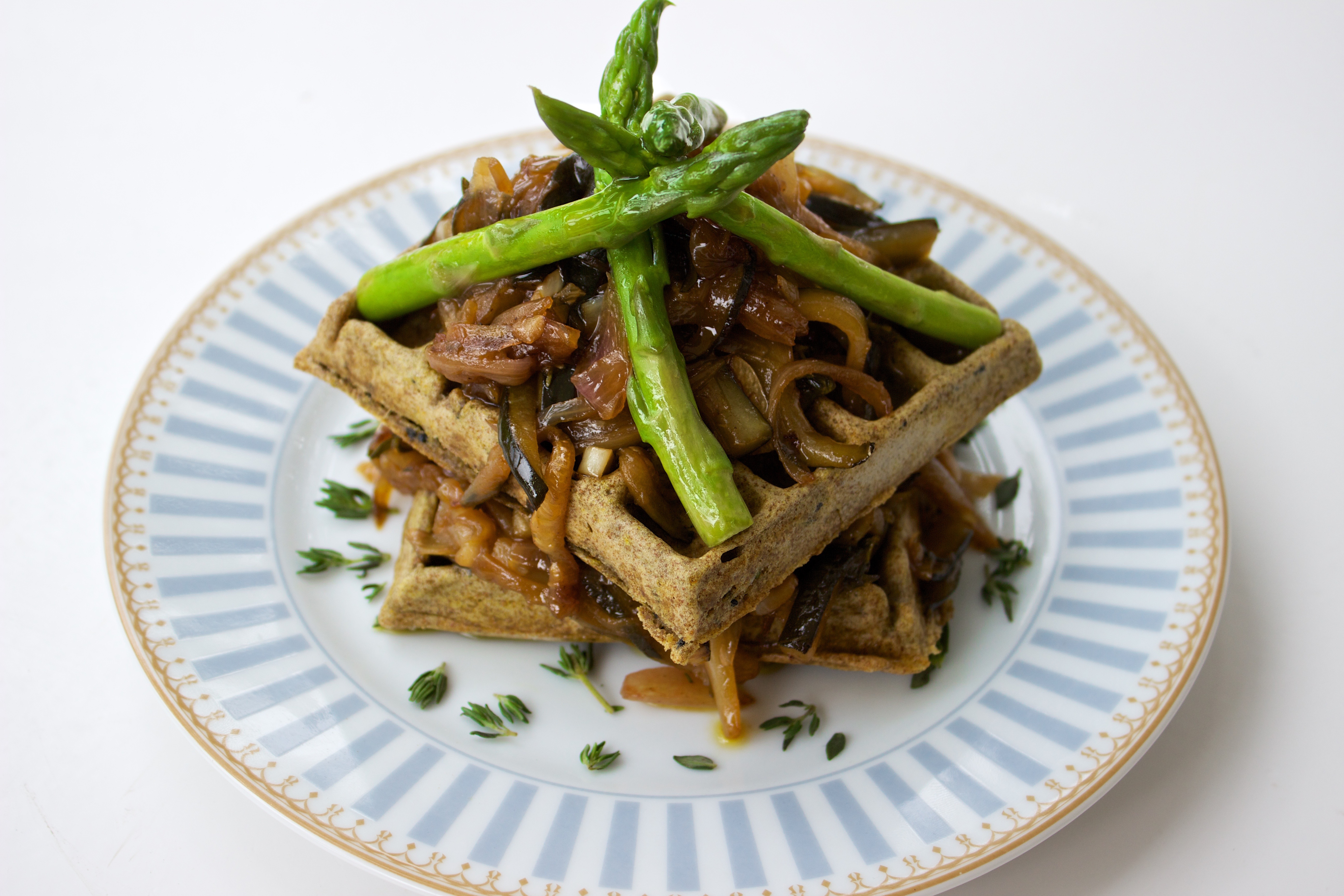 Savoury Waffles with Zucchini Chutney & Asparagus